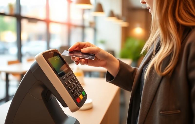 Customer paying with a contactless debit card